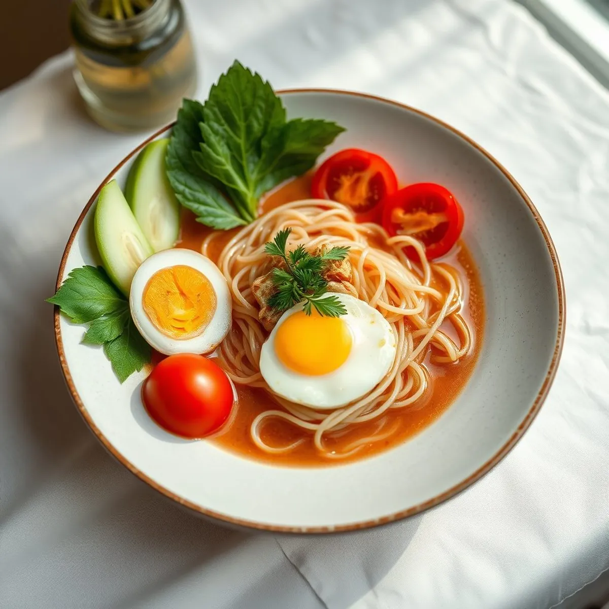 AI-generated photo Tomato crab noodle soup. AI-generated photo.