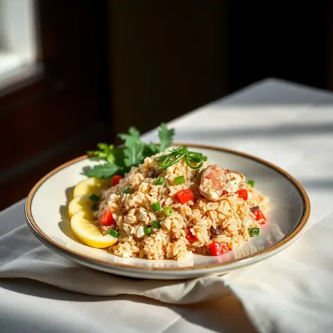Crab fried rice. AI-generated photo.