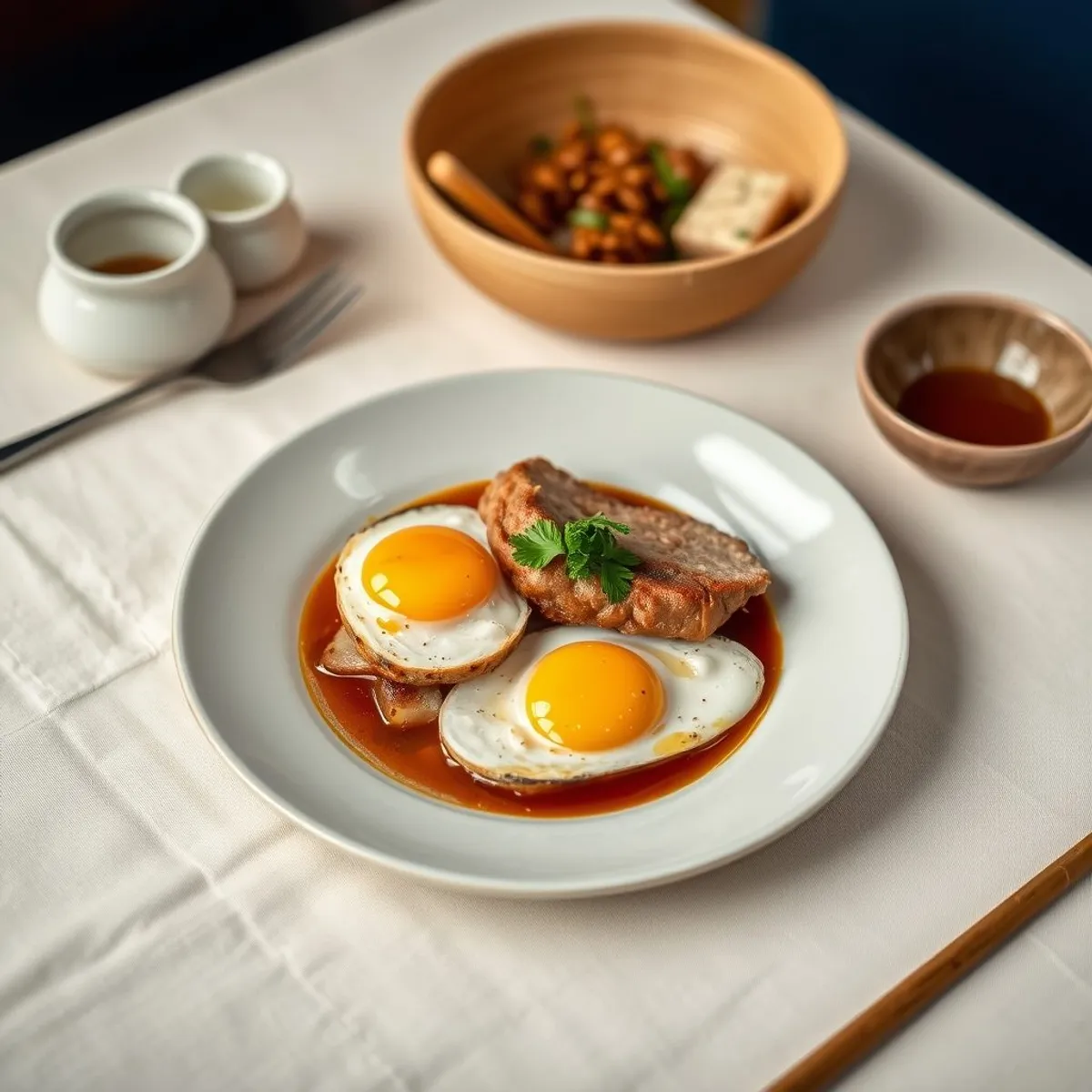 AI-generated photo Caramel pork and eggs. AI-generated photo.