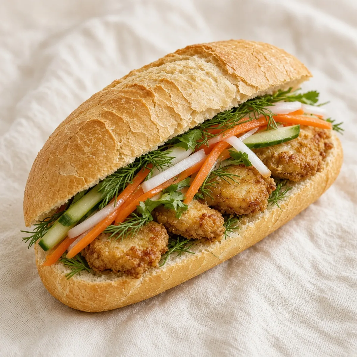 AI-generated photo Bánh mì chả cá. AI-generated photo.