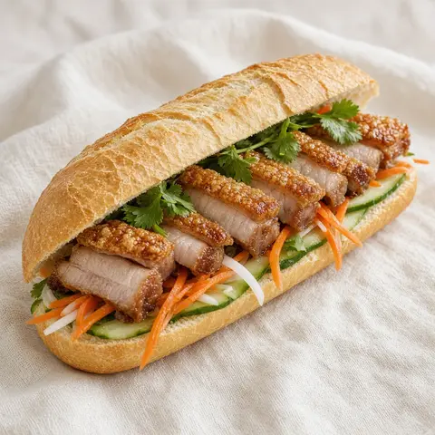 Bánh mì heo quay. AI-generated photo.