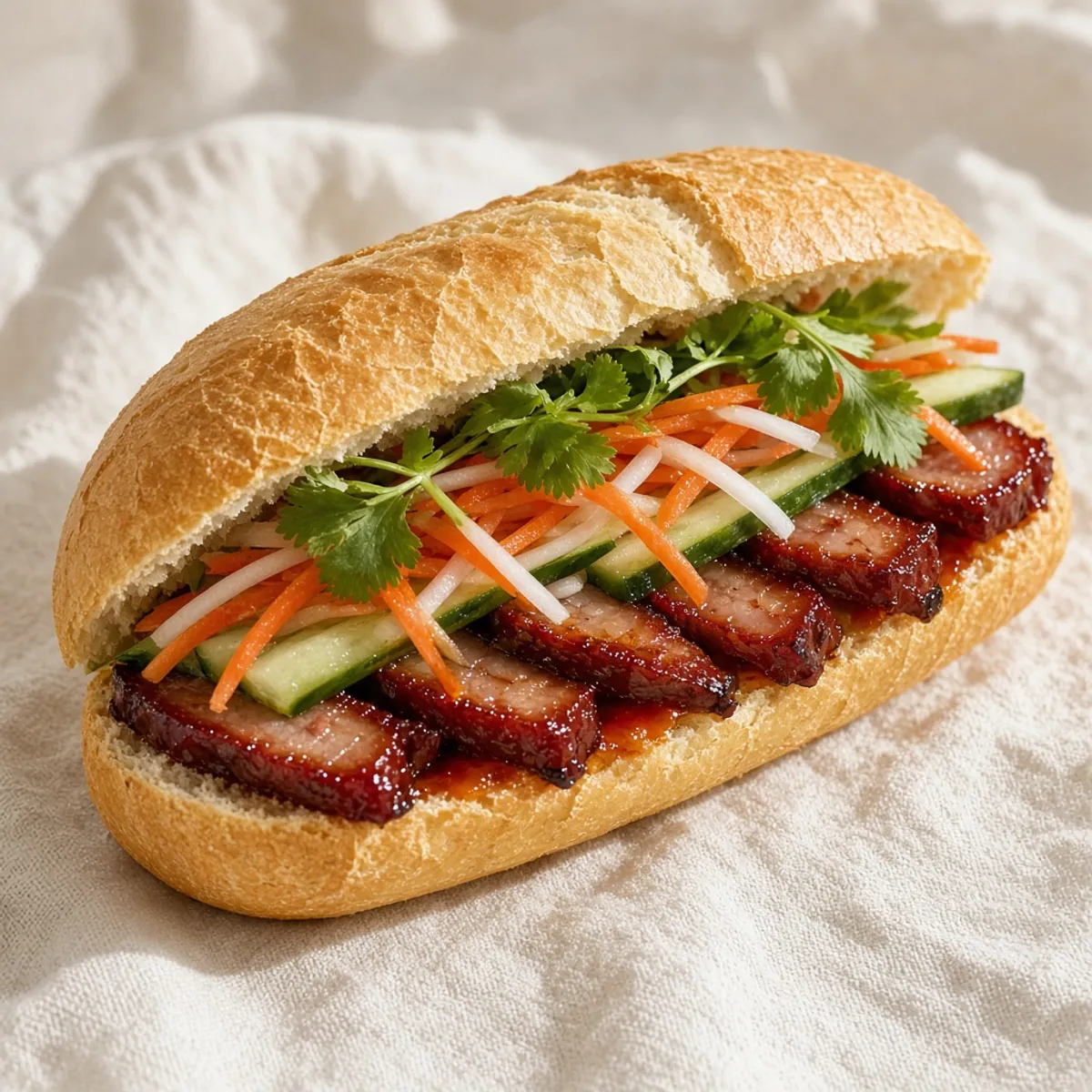 AI-generated photo Bánh mì xá xíu. AI-generated photo.