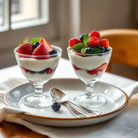 Yogurt Berry Parfait. AI-generated photo.
