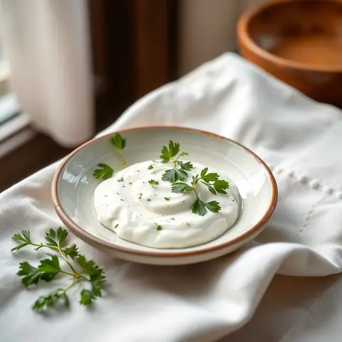 Yogurt herb sauce. AI-generated photo.