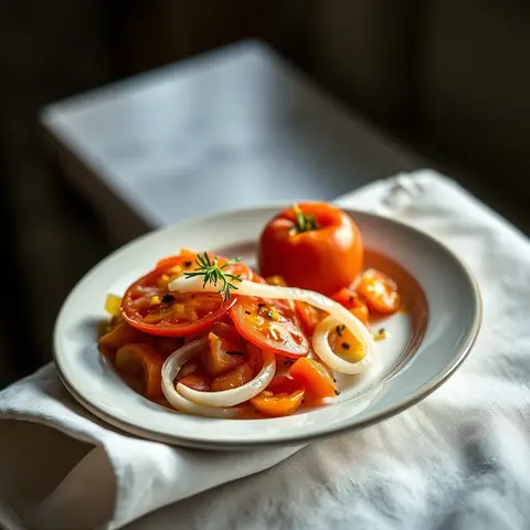 Tomato and onion. AI-generated photo.