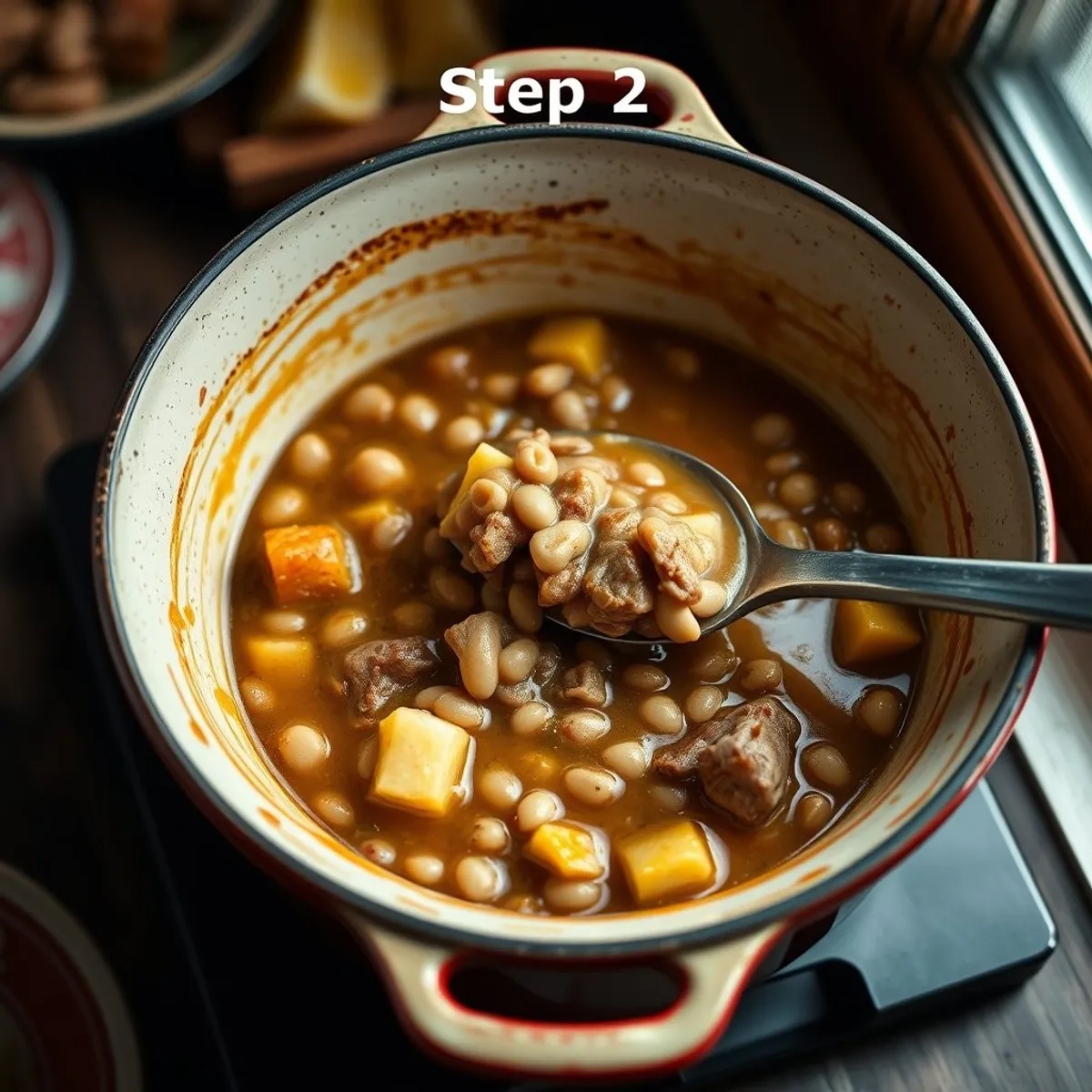 AI-generated photo Locro, step 2. AI-generated photo.