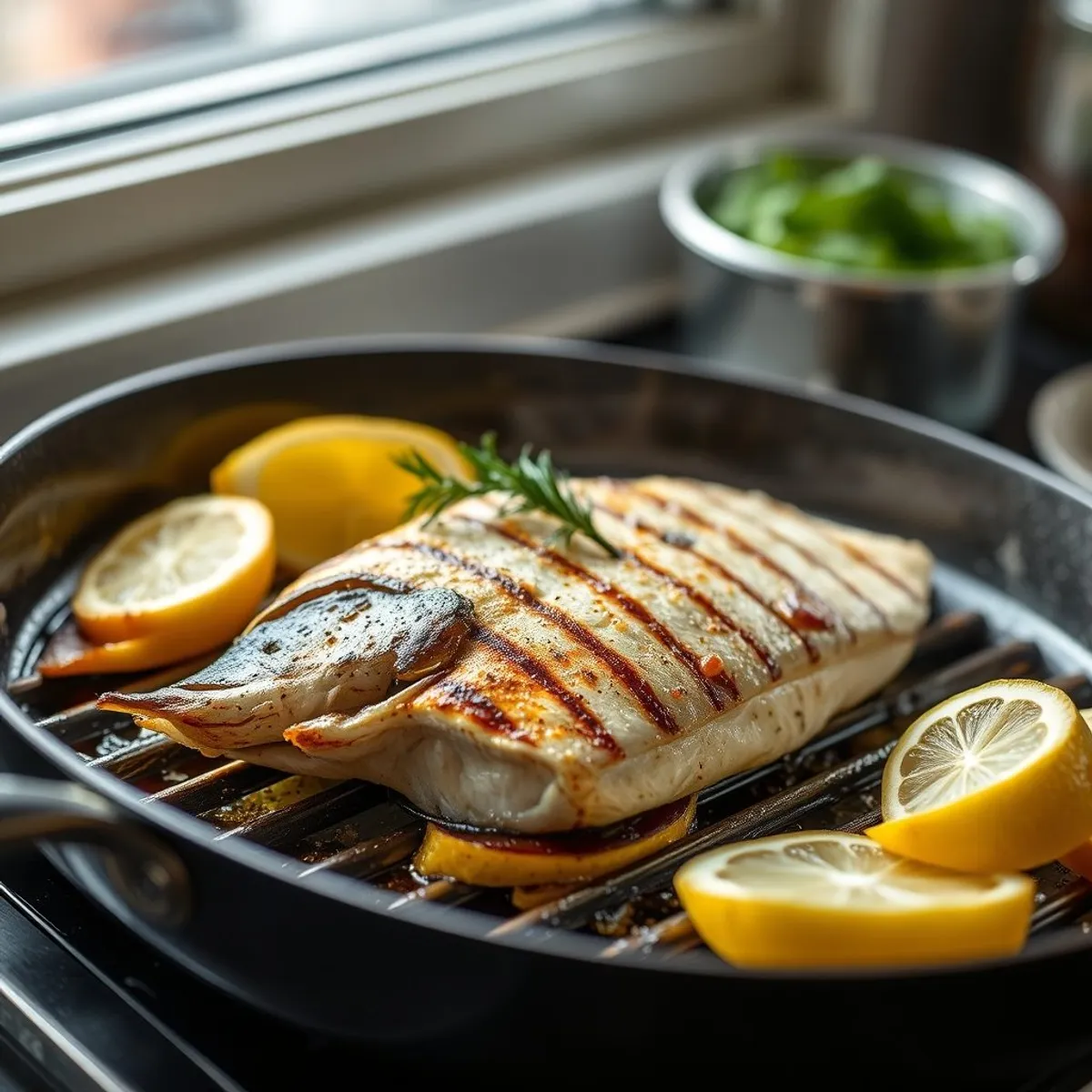 AI-generated photo Grilled barramundi, step 2. AI-generated photo.
