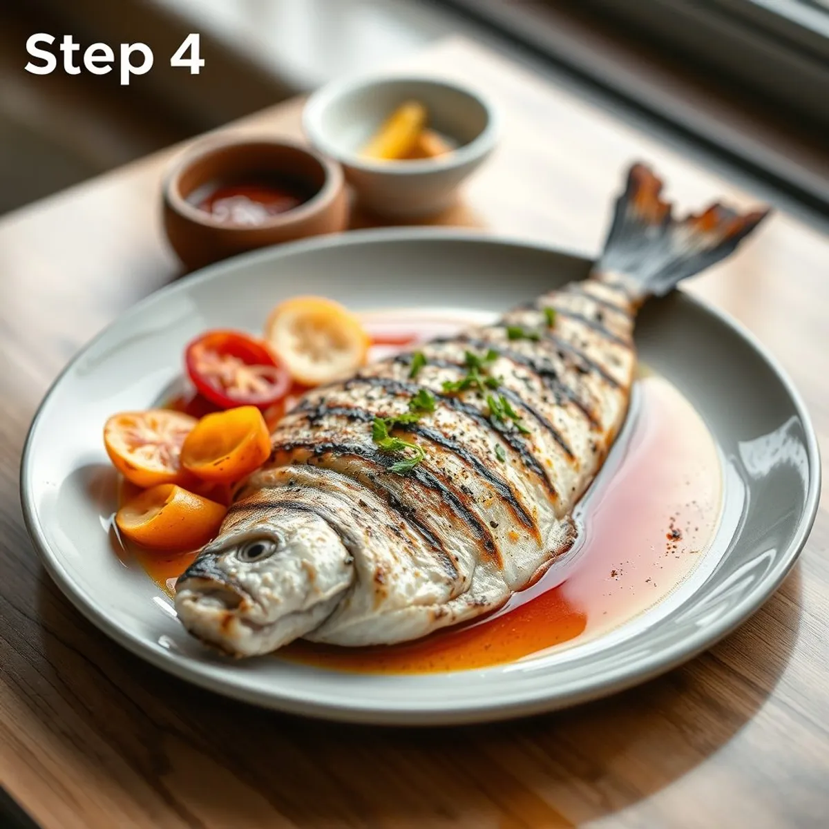 AI-generated photo Grilled barramundi, step 4. AI-generated photo.