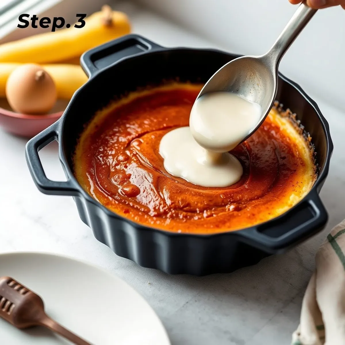 AI-generated photo Burnt Basque Cheesecake, step 3. AI-generated photo.