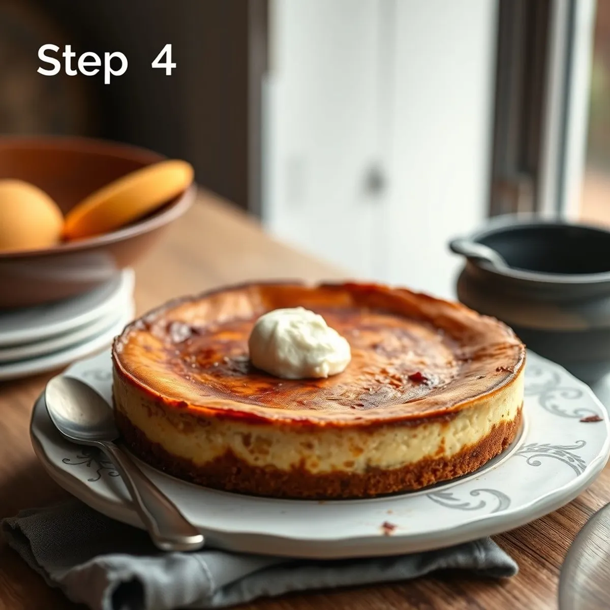 AI-generated photo Burnt Basque Cheesecake, step 4. AI-generated photo.