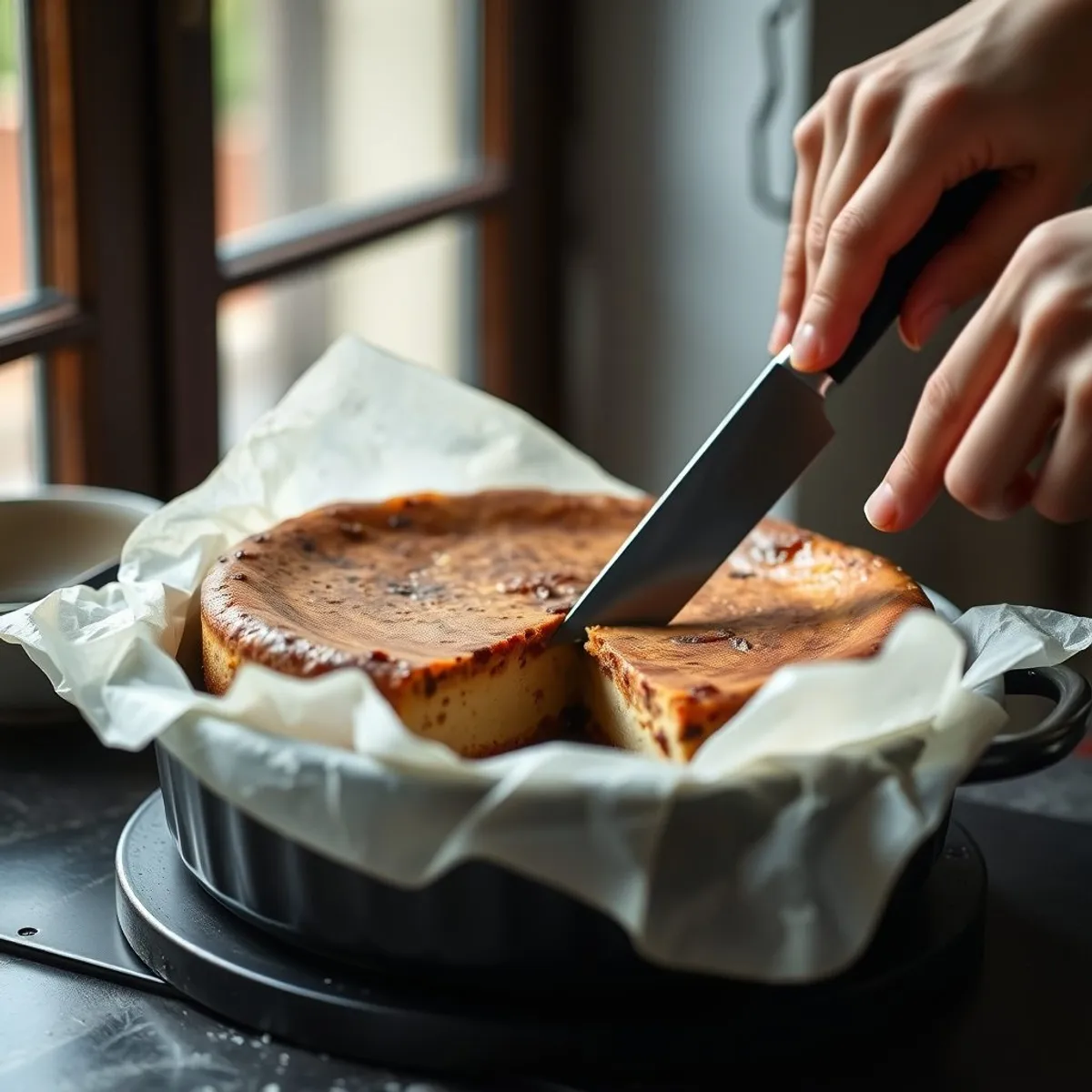 AI-generated photo Burnt Basque Cheesecake, step 5. AI-generated photo.