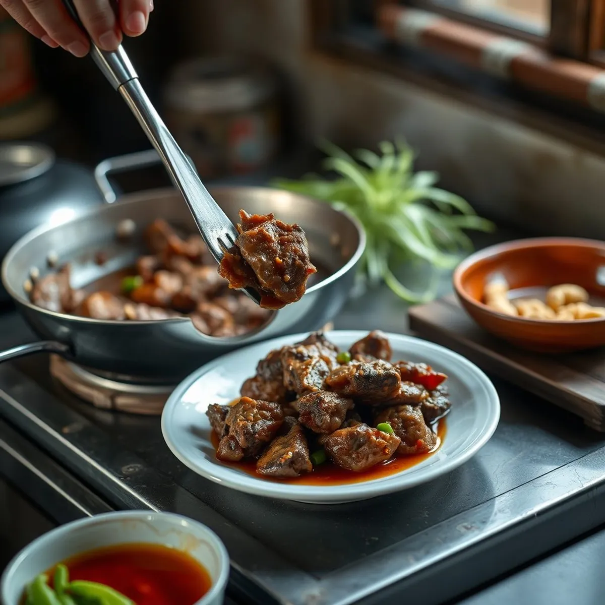 AI-generated photo Lok lak beef, step 4. AI-generated photo.