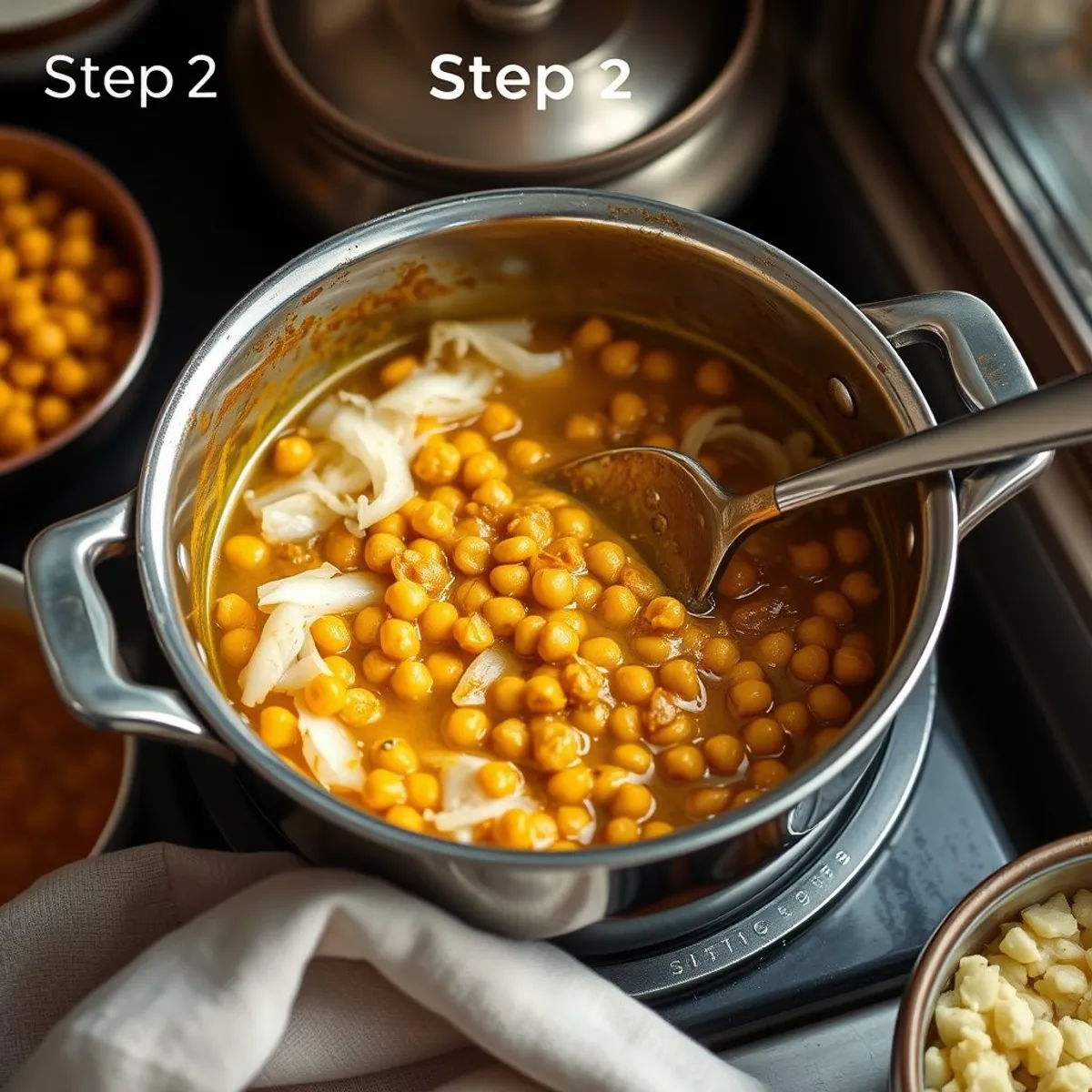 AI-generated photo Chana Masala, step 2. AI-generated photo.