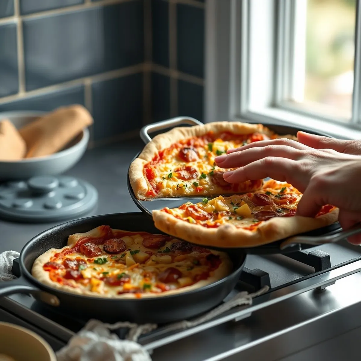 AI-generated photo Cheddar onion pizza, step 2. AI-generated photo.