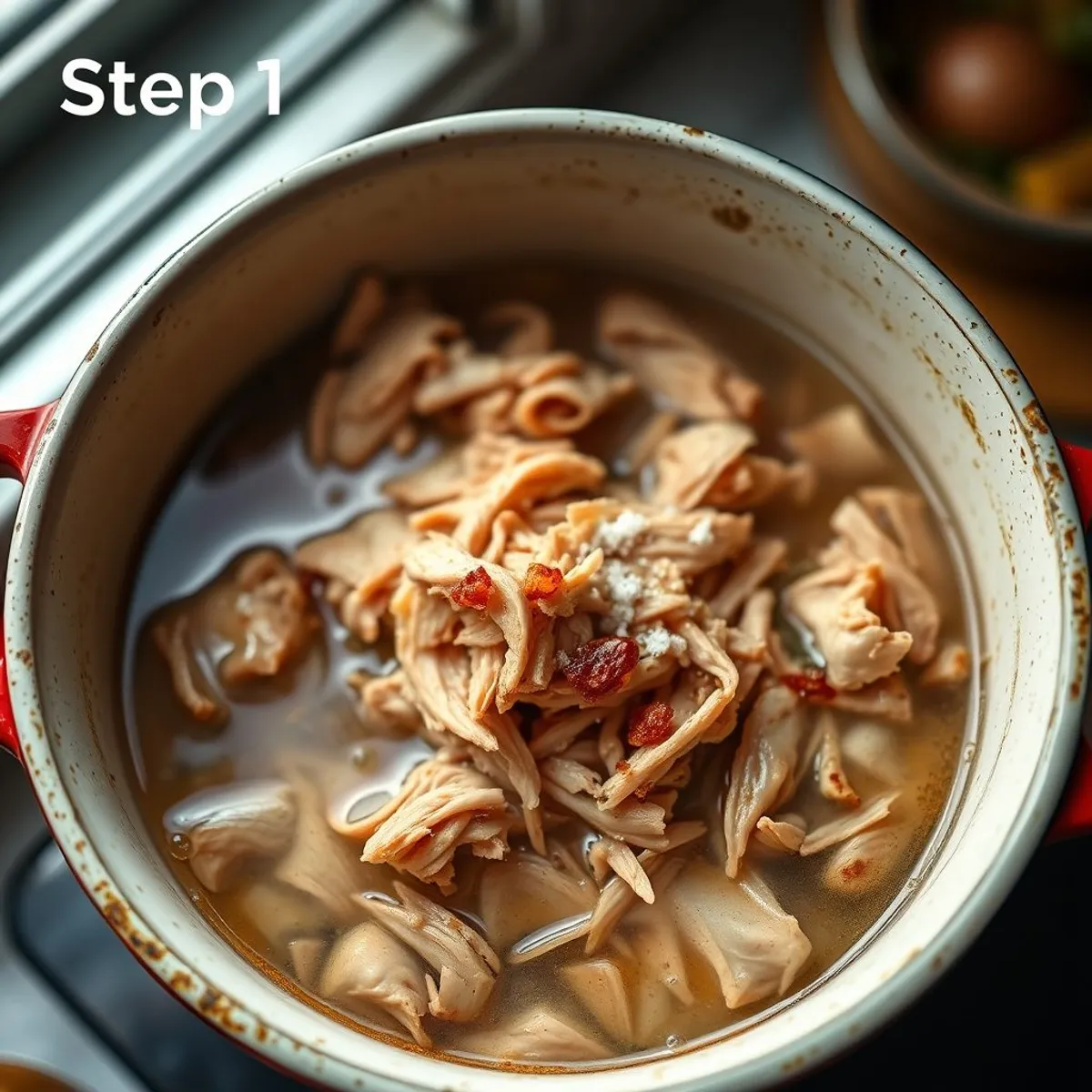 AI-generated photo Chicken Tinga Tacos, step 1. AI-generated photo.