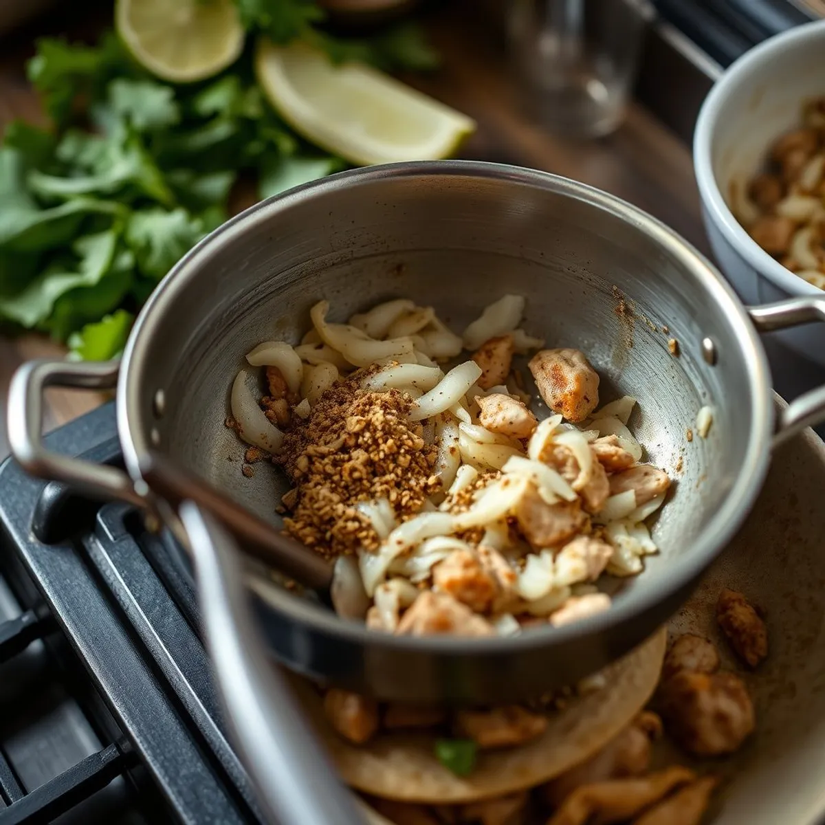 AI-generated photo Chicken Tinga Tacos, step 2. AI-generated photo.