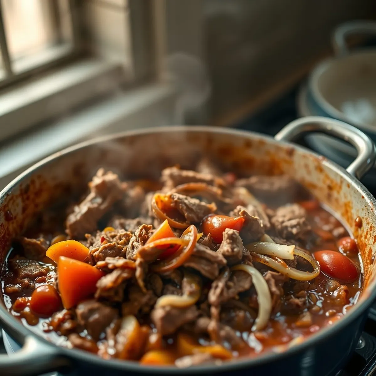 AI-generated photo Ropa vieja, step 2. AI-generated photo.