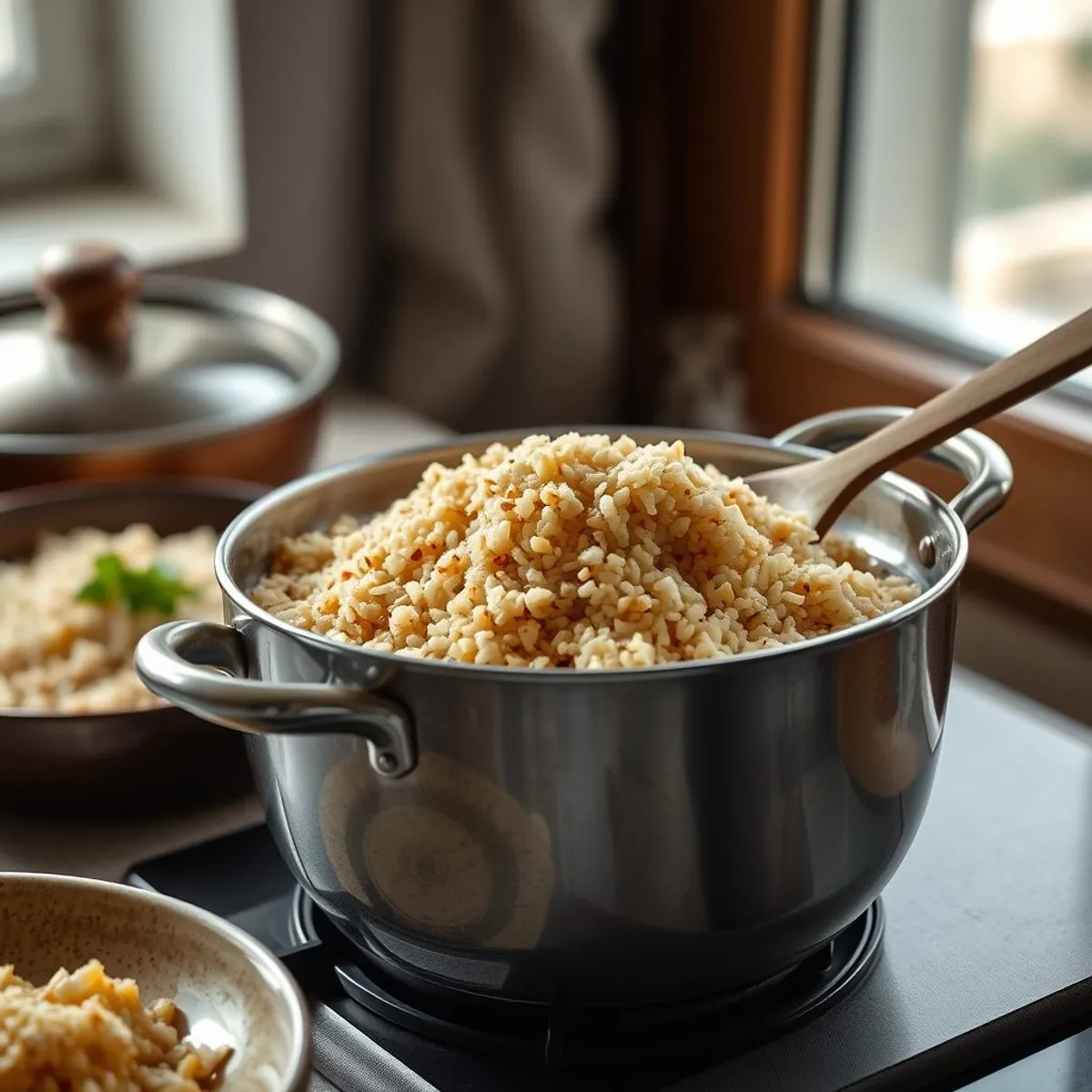 AI-generated photo Pourgouri pilaf, step 2. AI-generated photo.
