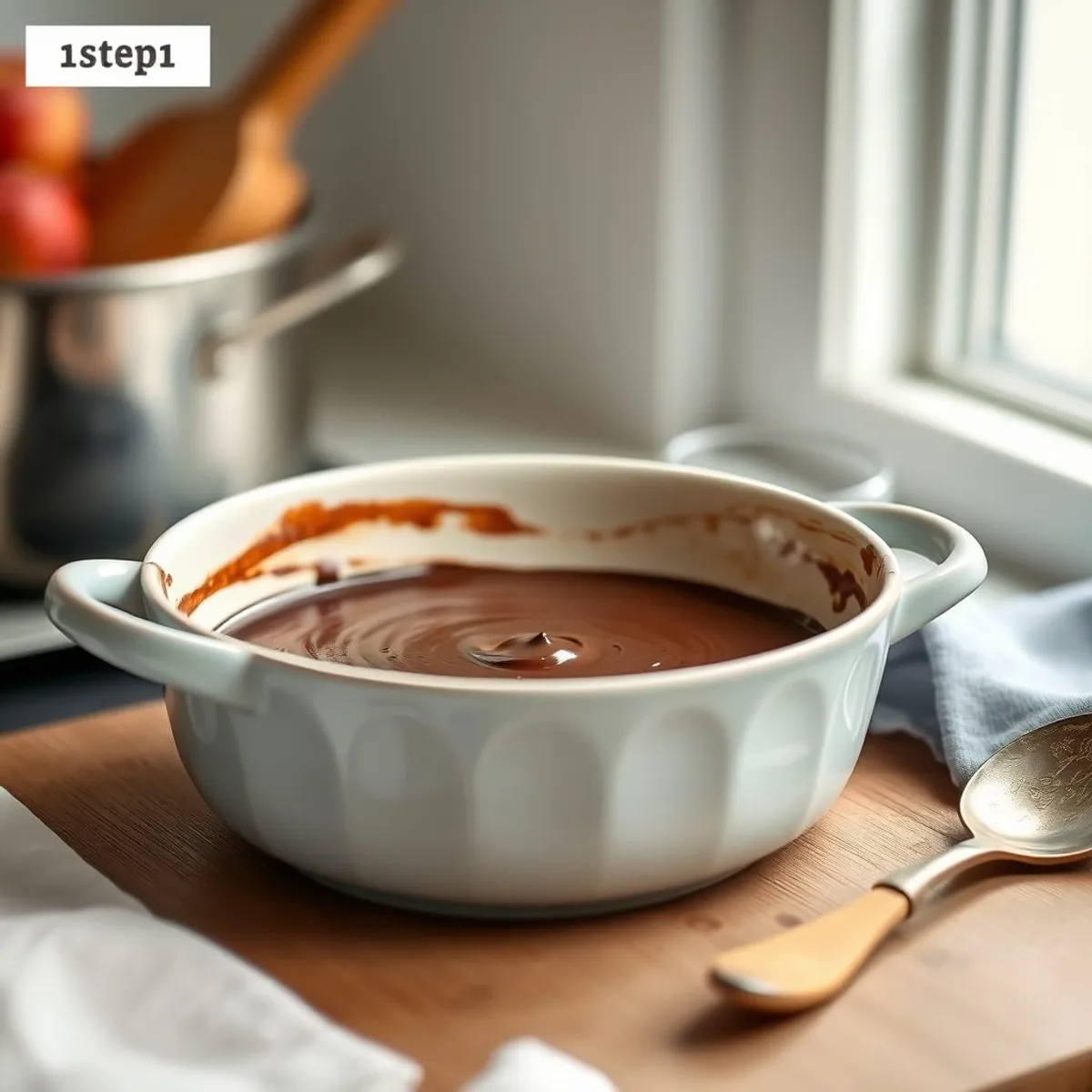 Dark Chocolate Mousse, step 1. AI-generated photo.
