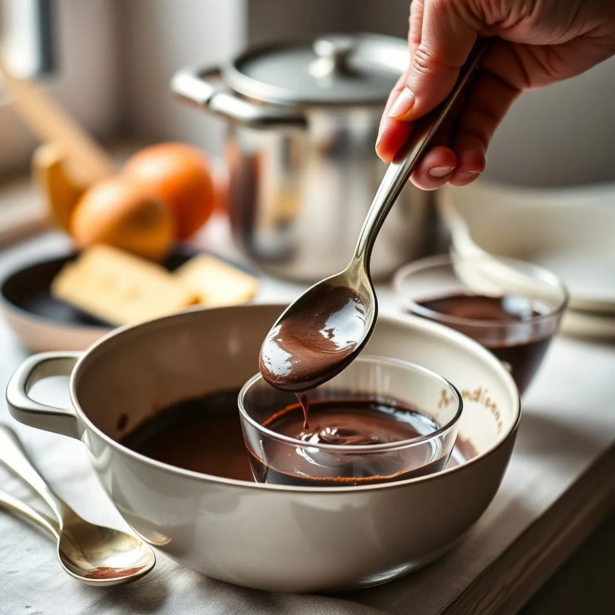 Dark Chocolate Mousse, step 5. AI-generated photo.