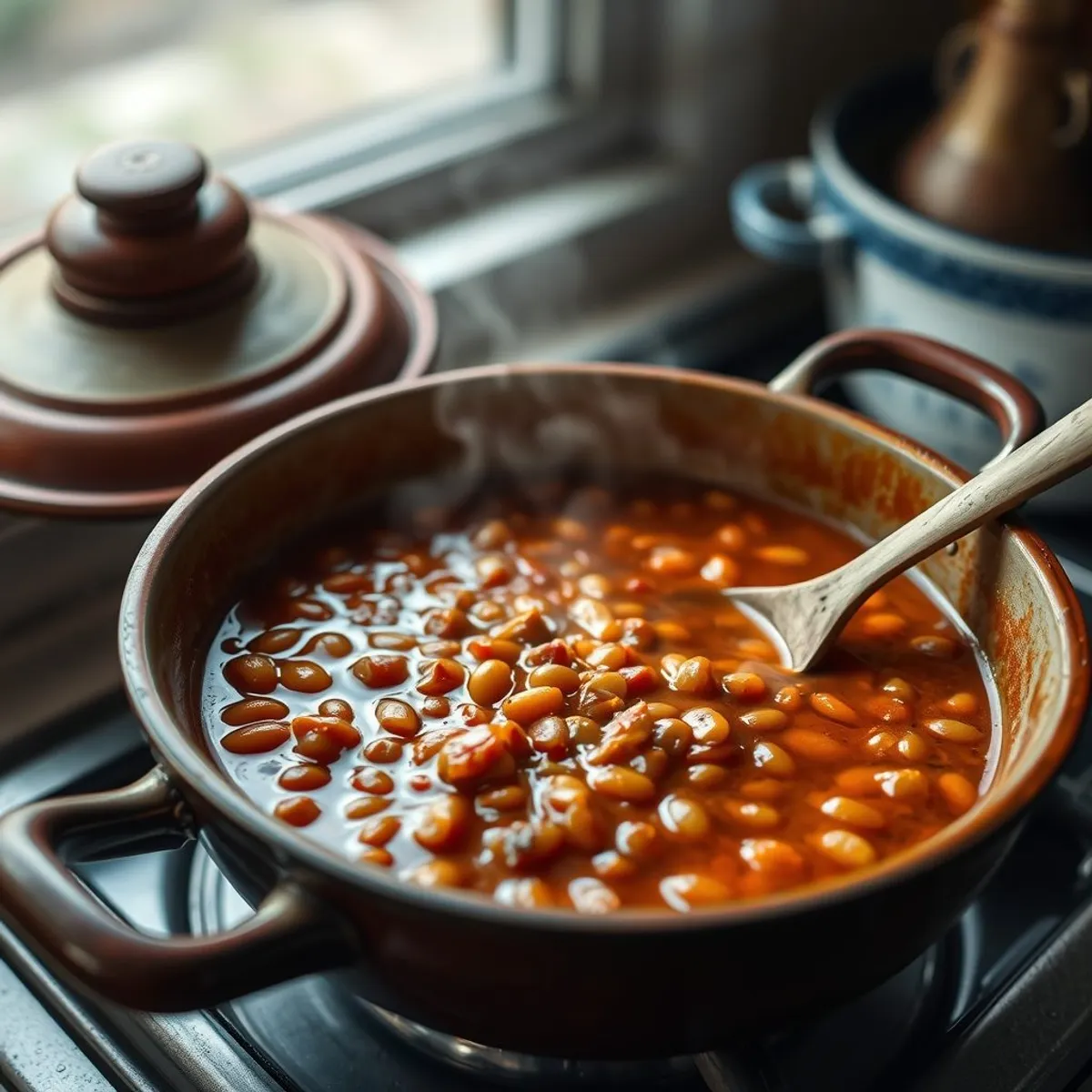 AI-generated photo Red lentil stew, step 3. AI-generated photo.