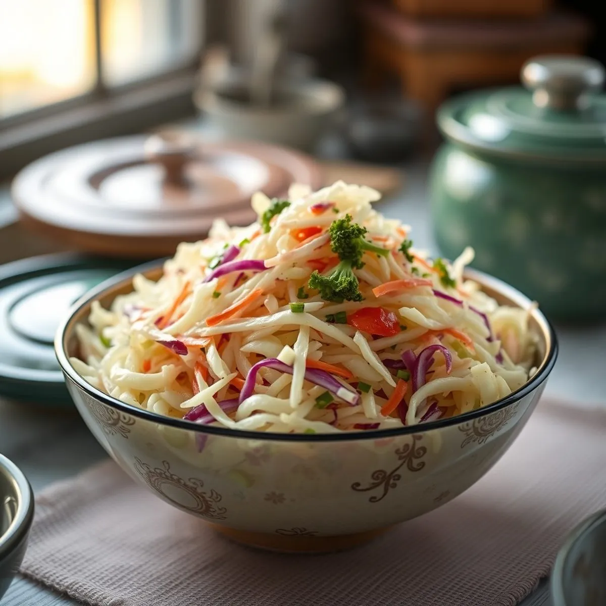 AI-generated photo Cabbage slaw, step 1. AI-generated photo.