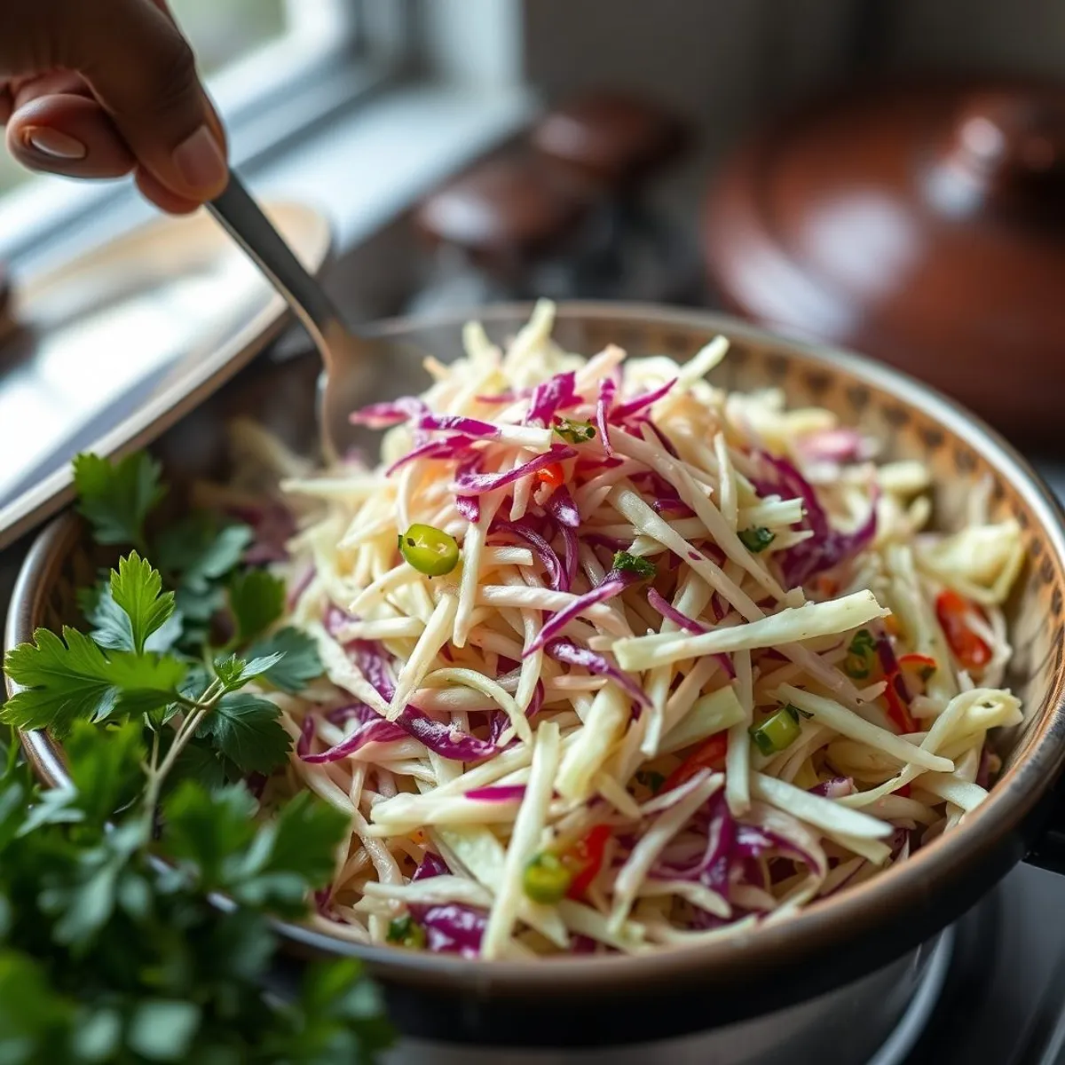 AI-generated photo Cabbage slaw, step 2. AI-generated photo.