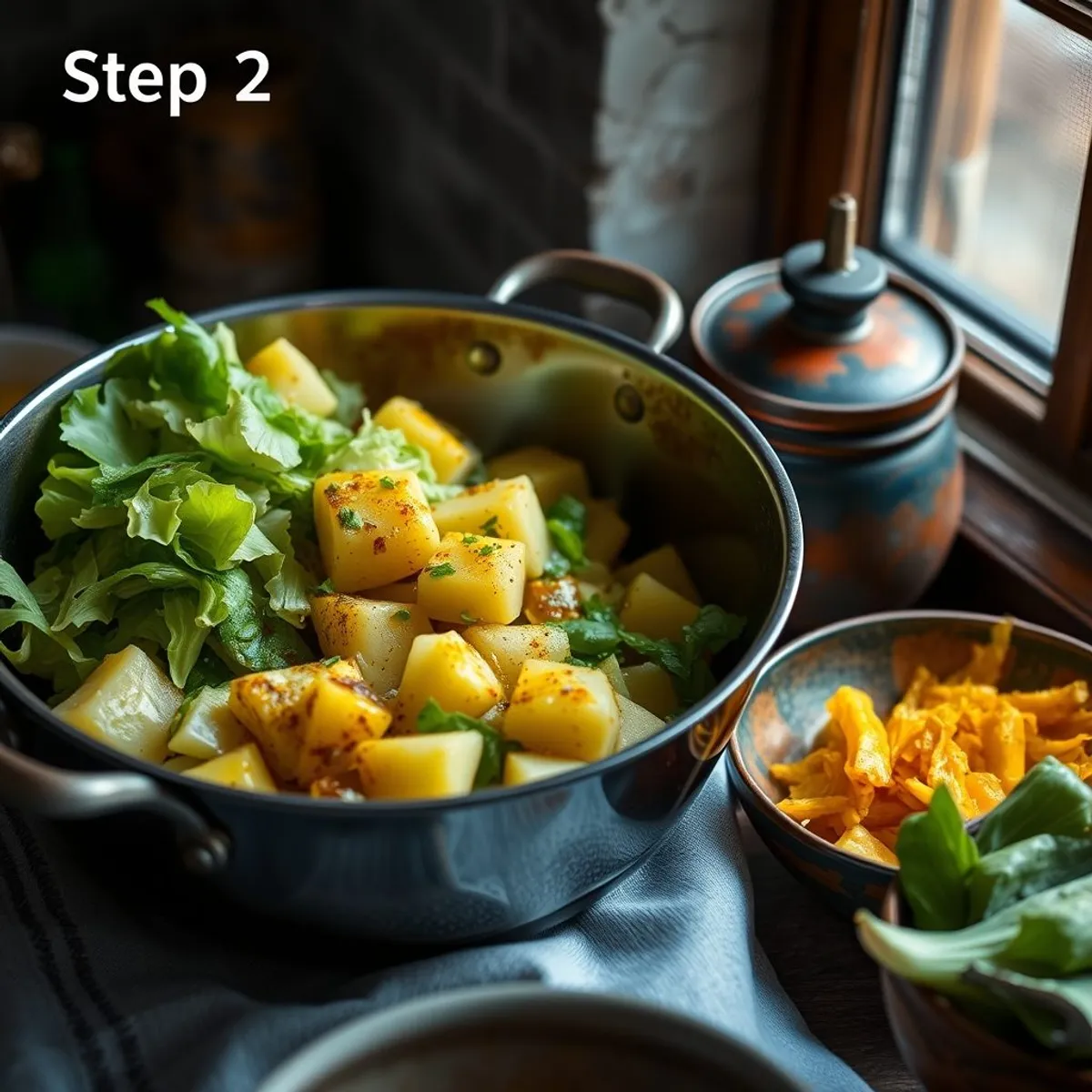 Atkilt cabbage, step 2. AI-generated photo.