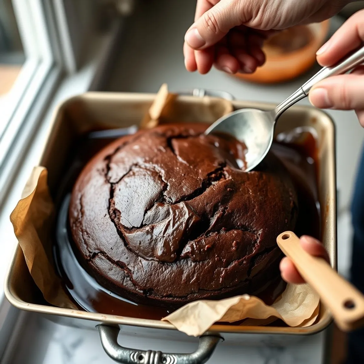 Flourless Chocolate Cake, step 4. AI-generated photo.