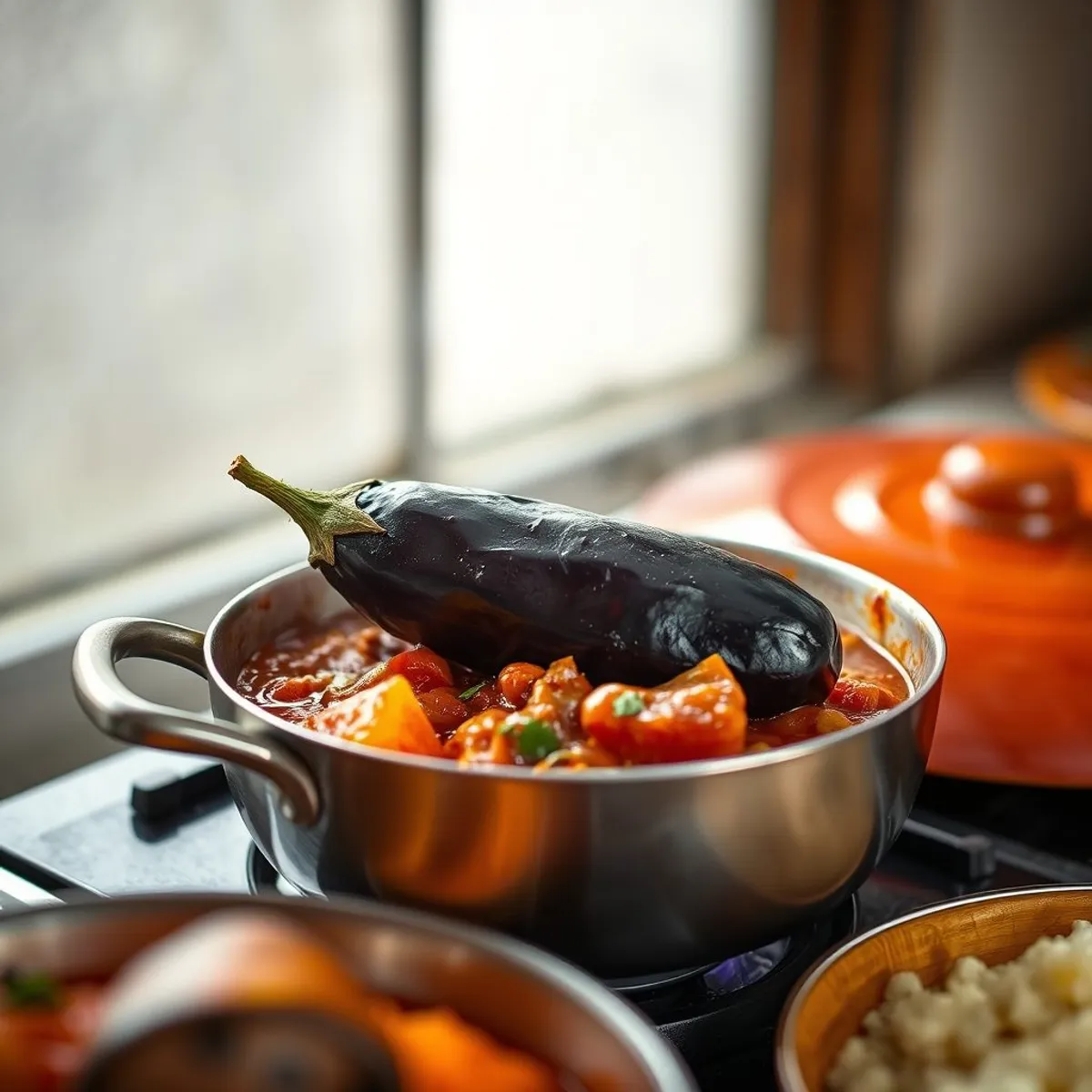 AI-generated photo Eggplant stew, step 1. AI-generated photo.