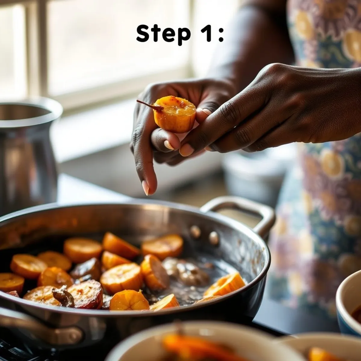 AI-generated photo Spiced fried plantain, step 1. AI-generated photo.