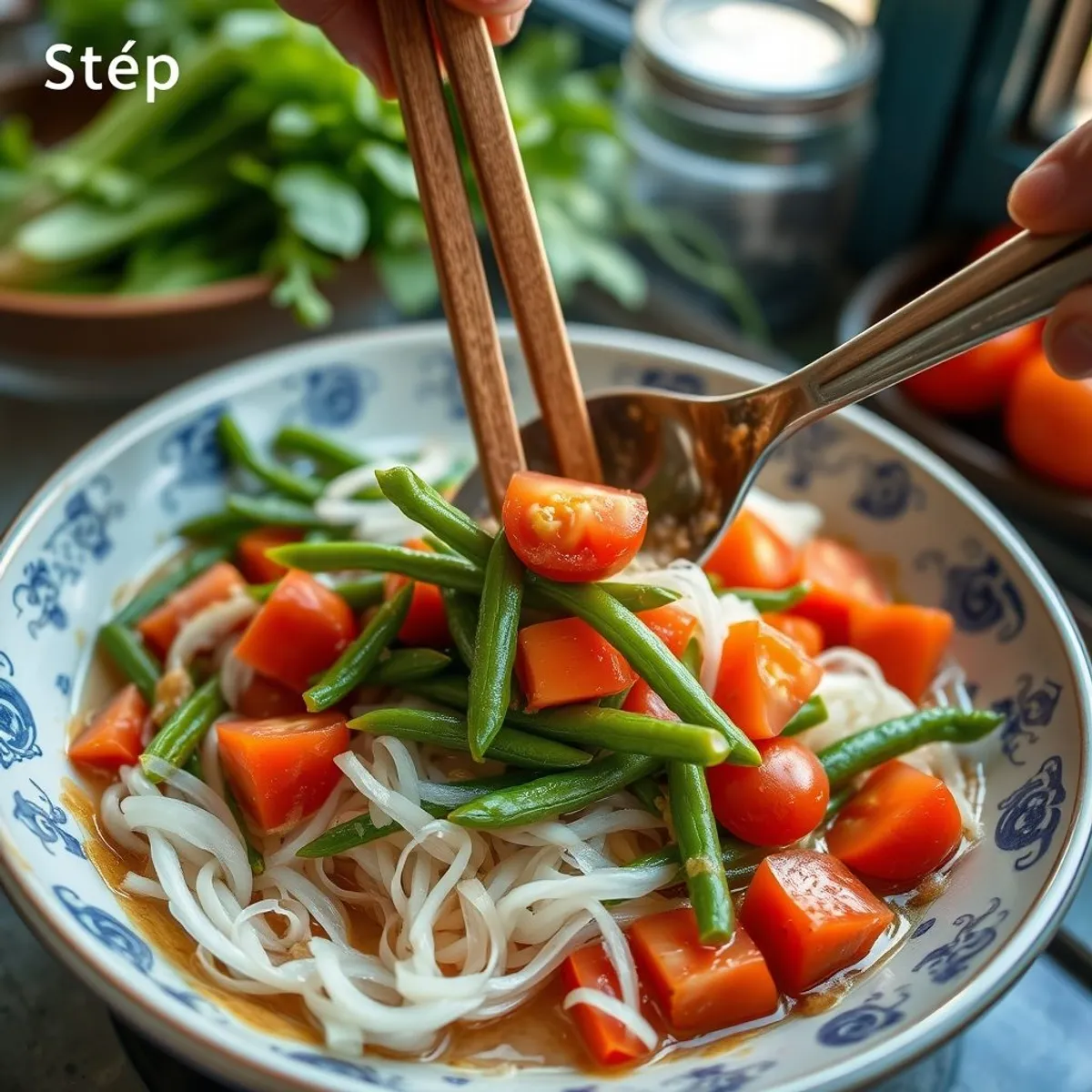 AI-generated photo Green Papaya Salad, step 2. AI-generated photo.