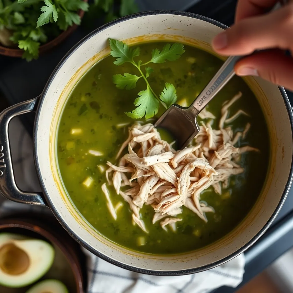 AI-generated photo Green Pozole, step 4. AI-generated photo.
