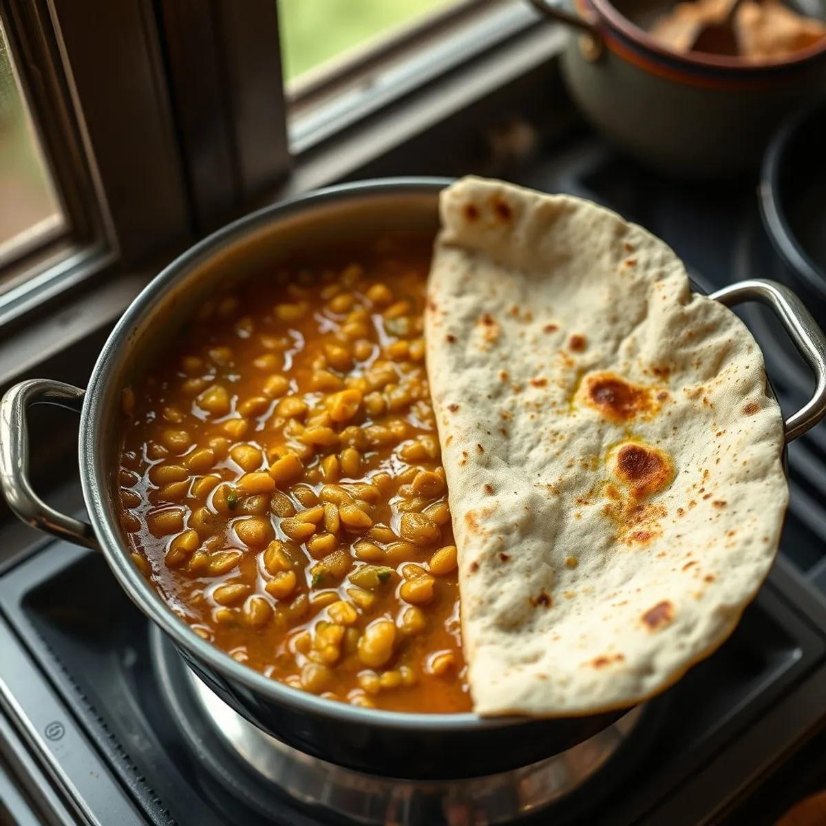 AI-generated photo Dhal and roti, step 2. AI-generated photo.