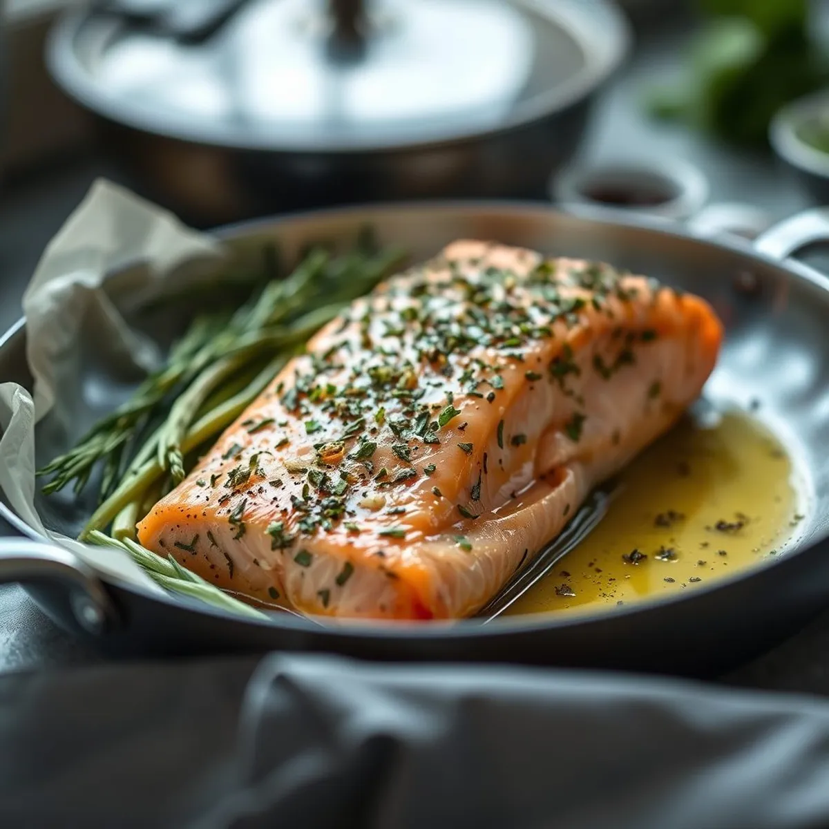 Herb Roasted Salmon, step 2. AI-generated photo.