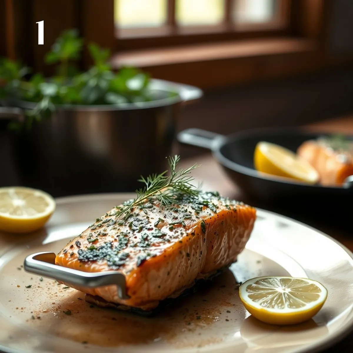 Herb Roasted Salmon, step 4. AI-generated photo.