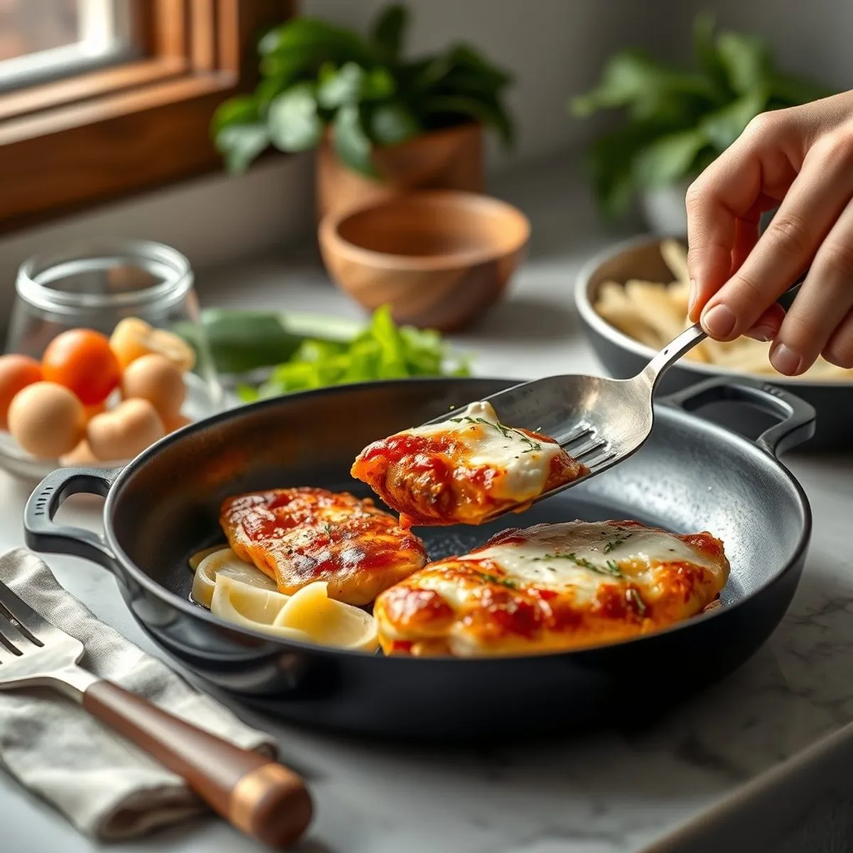 AI-generated photo Chicken parmi, step 1. AI-generated photo.