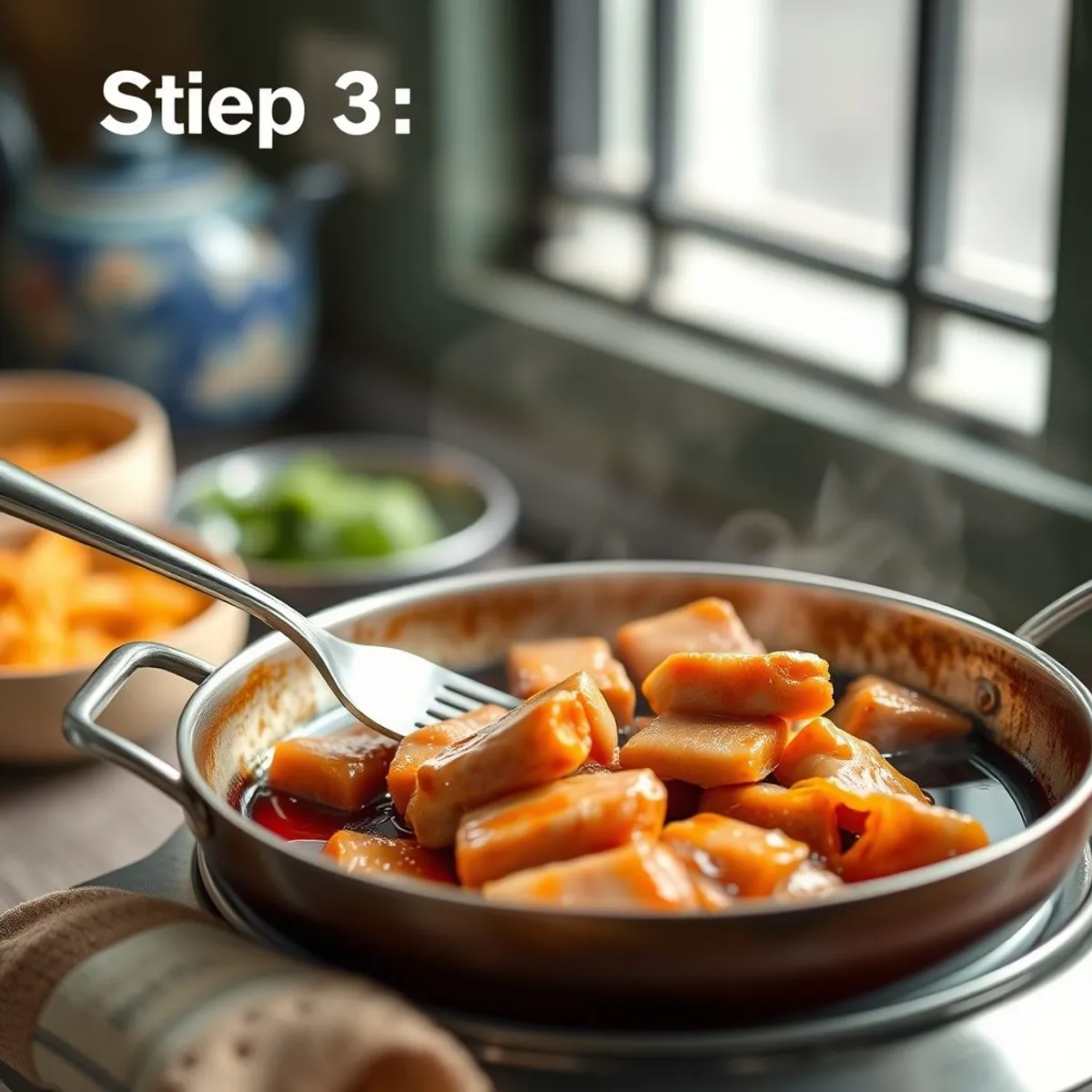 Dongpo pork, step 3. AI-generated photo.