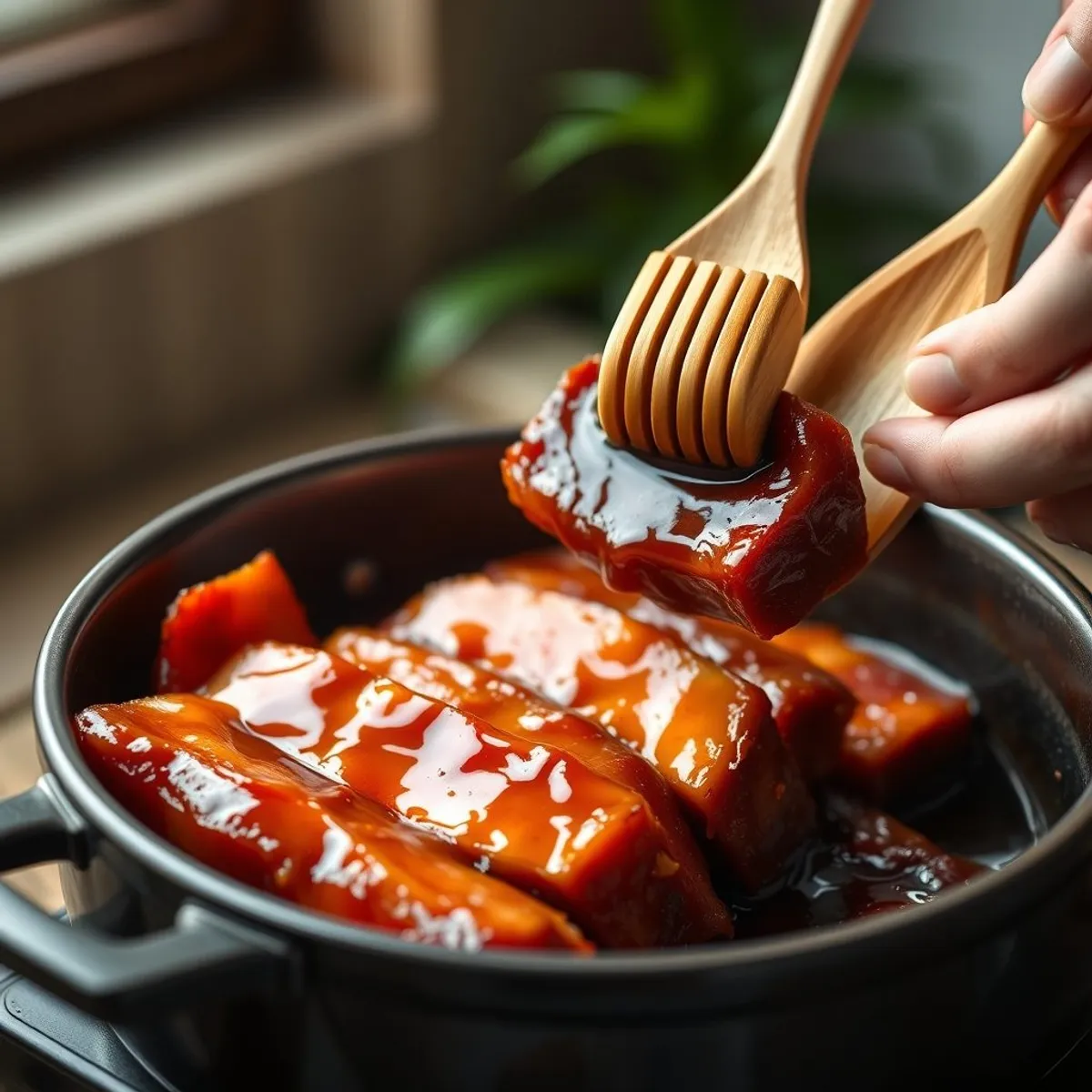 AI-generated photo Honey char siu, step 2. AI-generated photo.