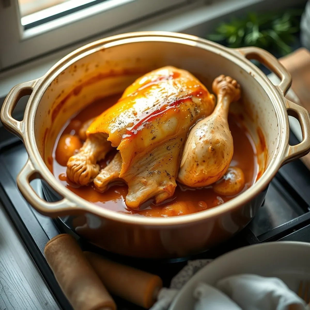 AI-generated photo Poulet basquaise, step 3. AI-generated photo.