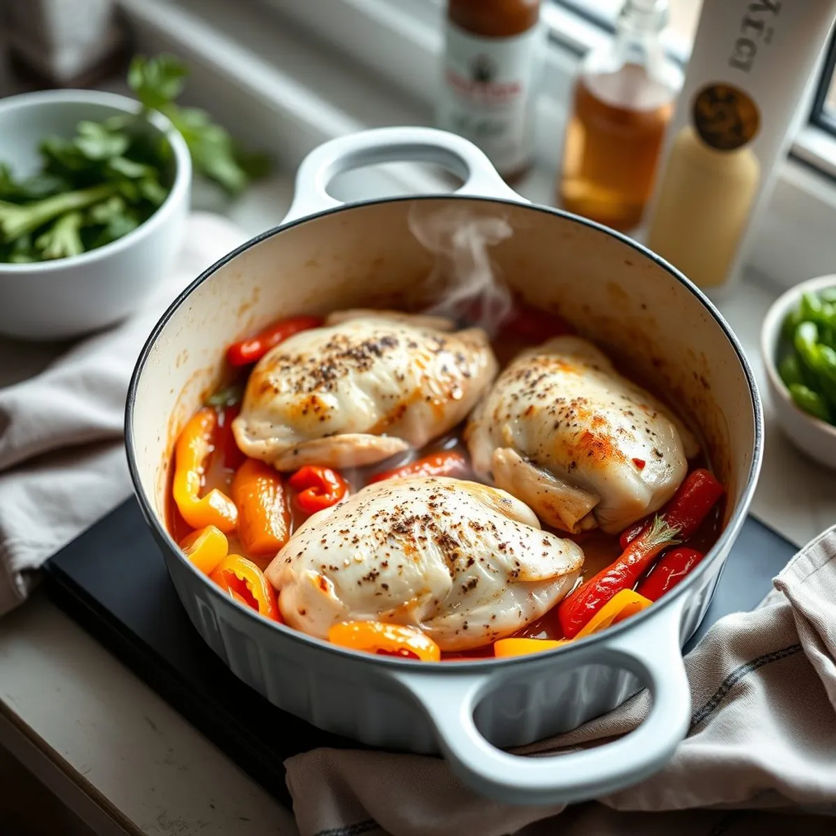 AI-generated photo Poulet basquaise, step 4. AI-generated photo.