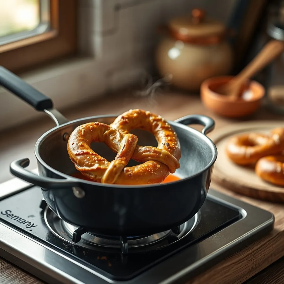 AI-generated photo Bavarian pretzel, step 3. AI-generated photo.