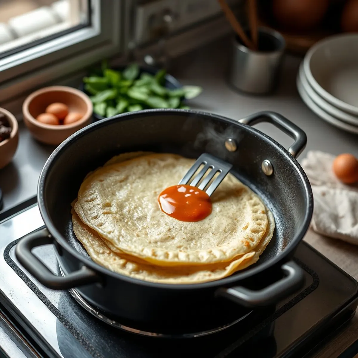 AI-generated photo Hortobagyi crepes, step 3. AI-generated photo.