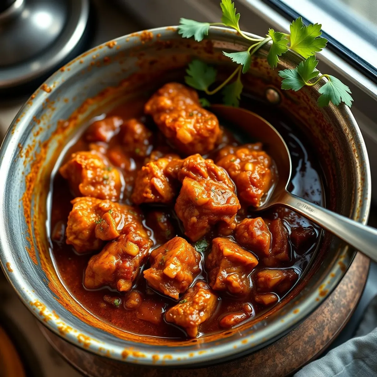 AI-generated photo Pork vindaloo, step 4. AI-generated photo.