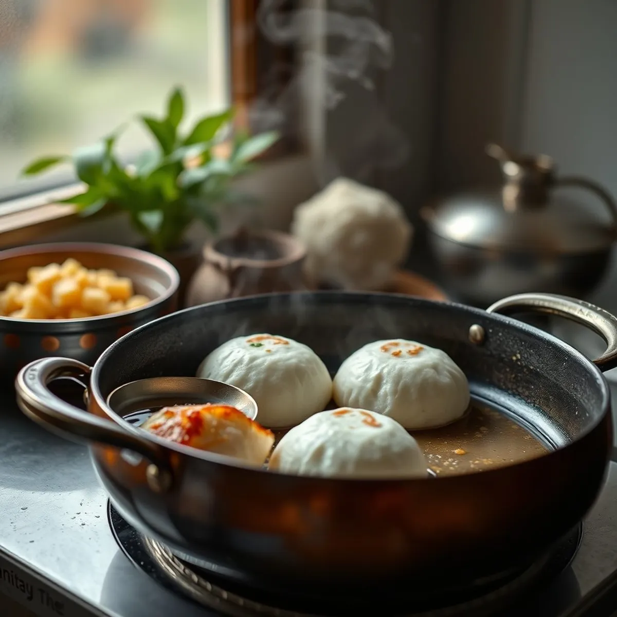 AI-generated photo Steamed idli, step 1. AI-generated photo.