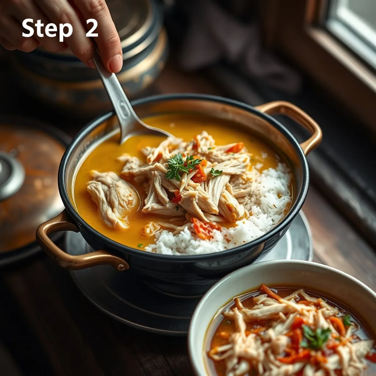 AI-generated photo Soto ayam, step 2. AI-generated photo.
