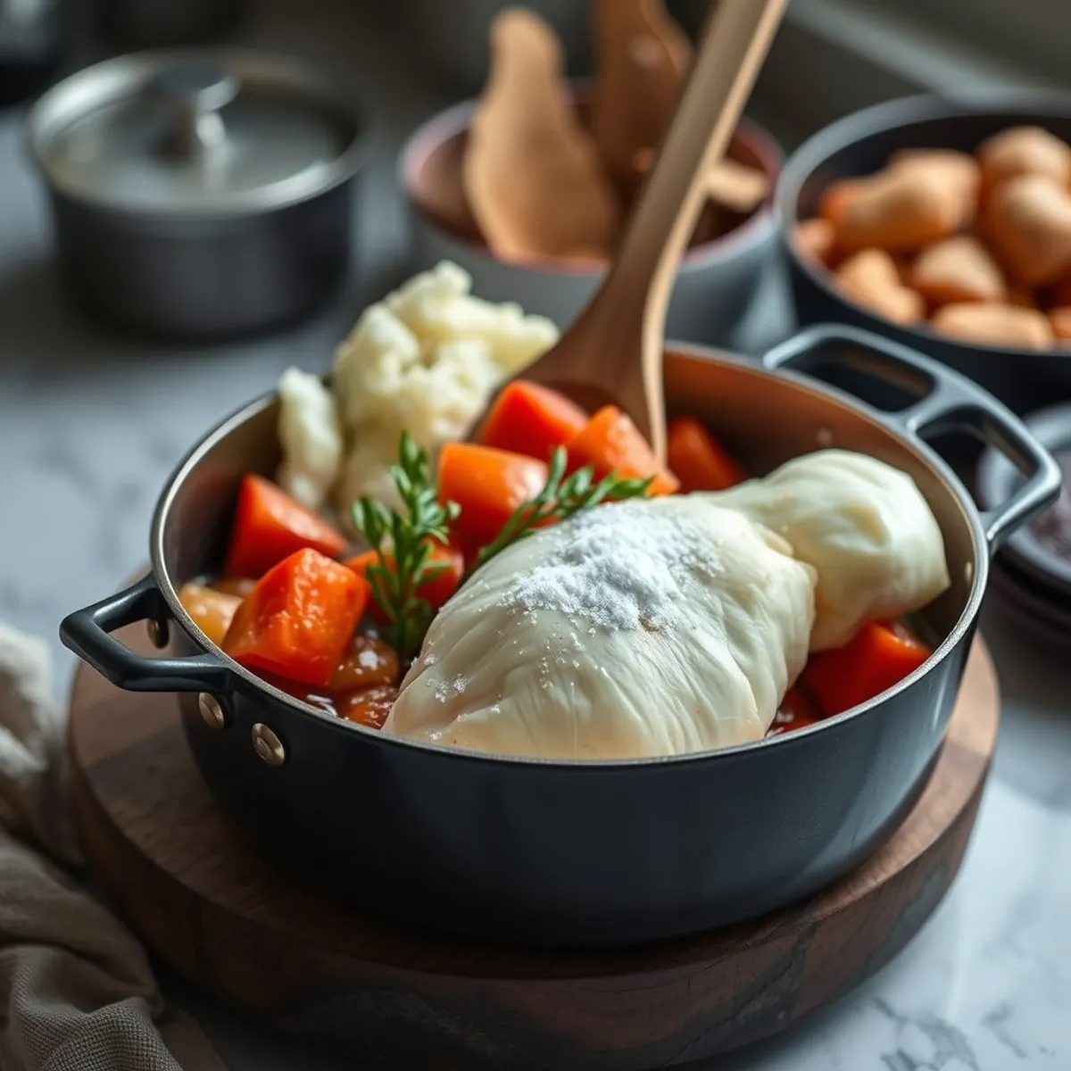 AI-generated photo Irish stew, step 1. AI-generated photo.