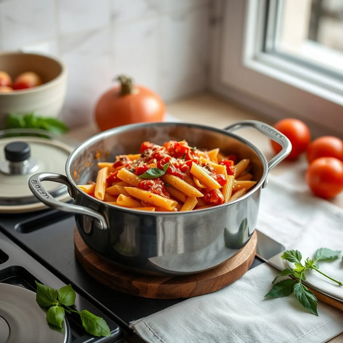 AI-generated photo Penne arrabbiata, step 2. AI-generated photo.