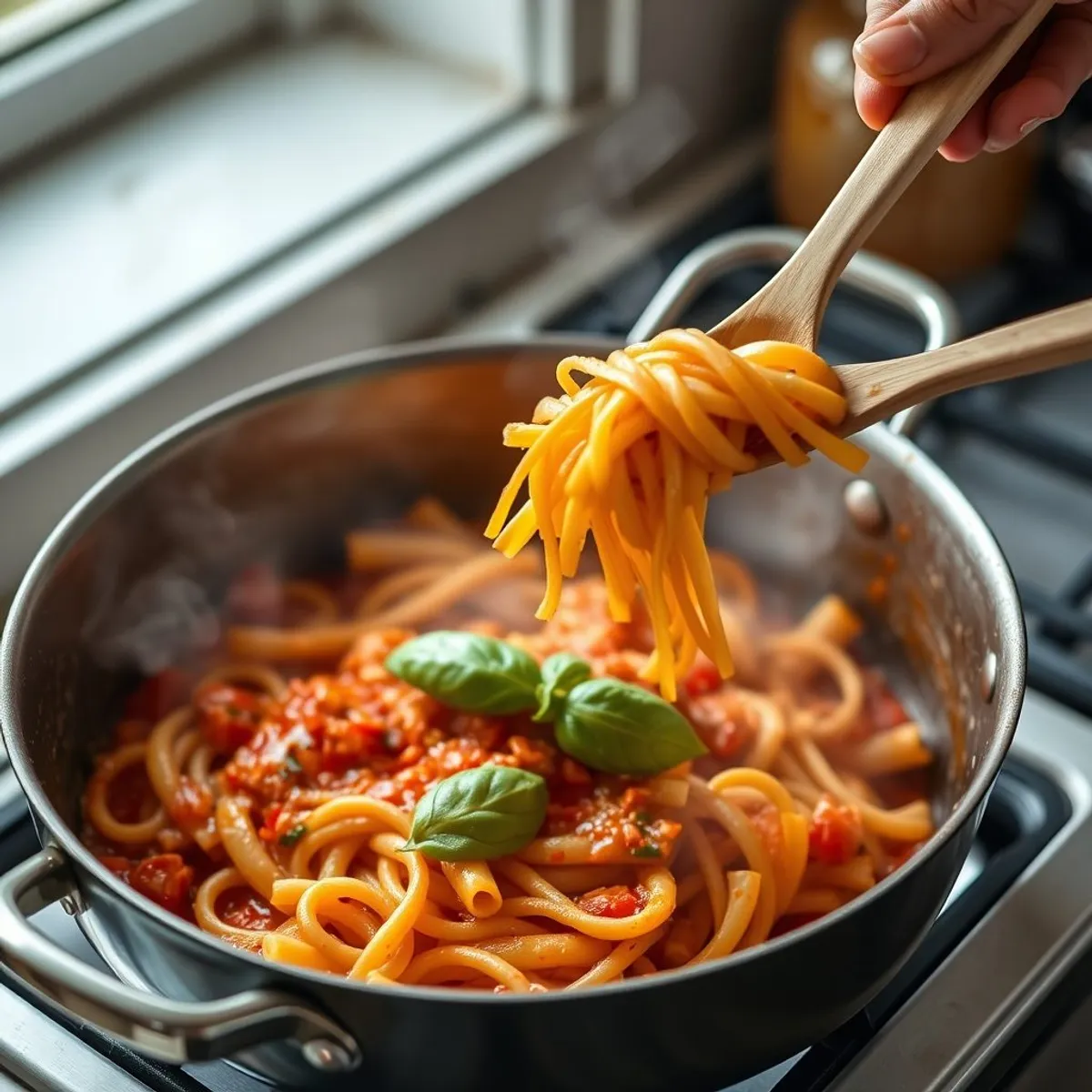 AI-generated photo Penne arrabbiata, step 3. AI-generated photo.