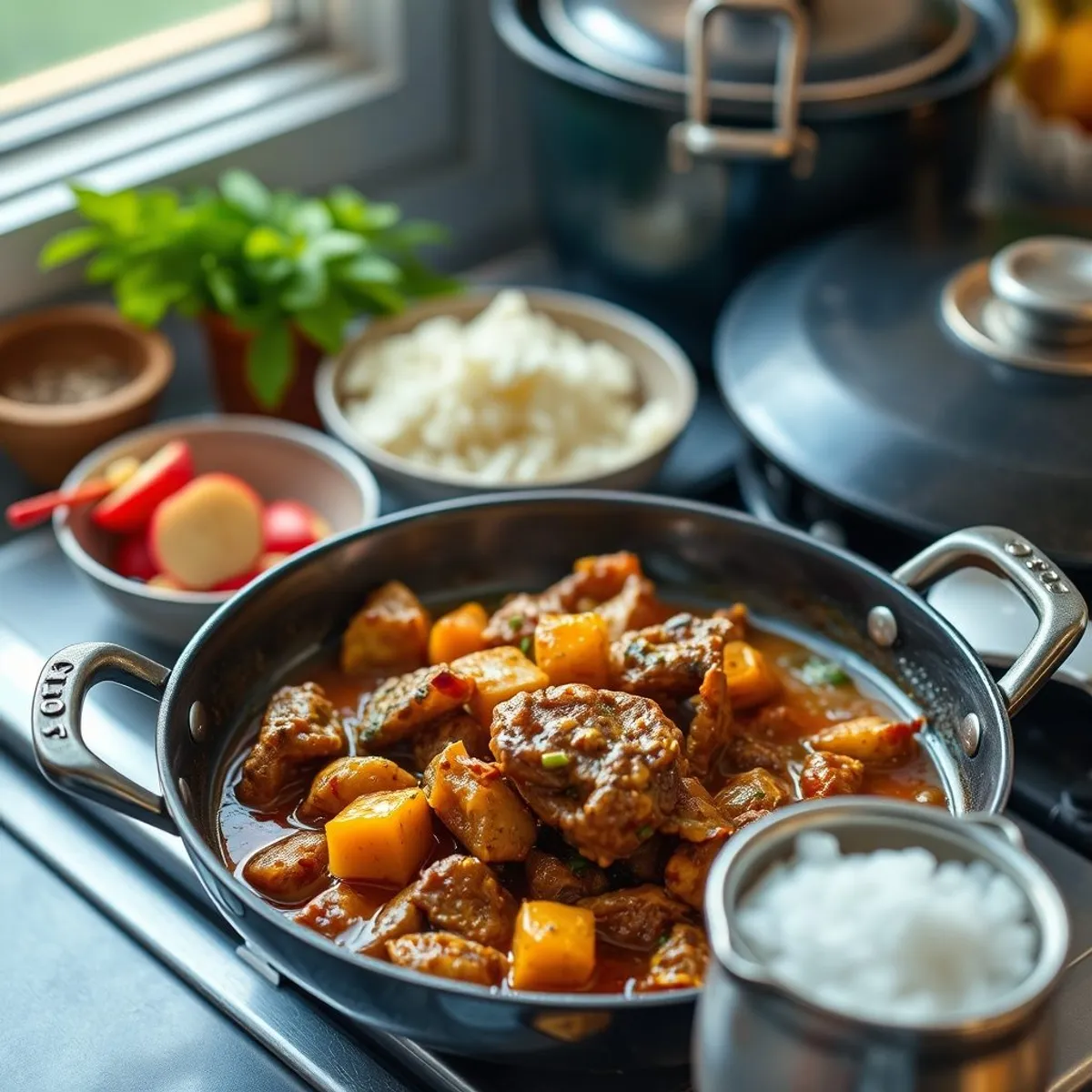 AI-generated photo Curry goat, step 1. AI-generated photo.